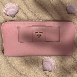 EUC Pink PRADA Fiocco Saffiano Leather Bow Wallet